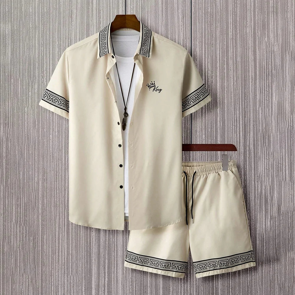 Vintage Button-Down Shirt Shorts Set