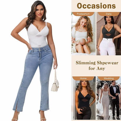Cross-Waist Mesh Shapewear Bodysuit