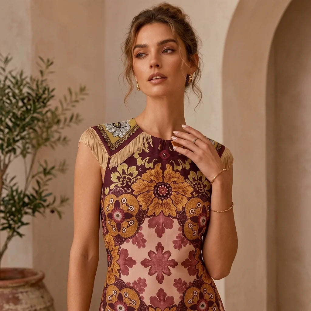 Scarf Print Asymmetrical Wrap Dress