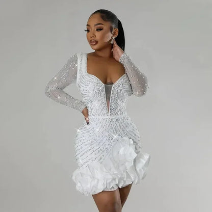 Elegant Beaded Ruffle Party Dress
