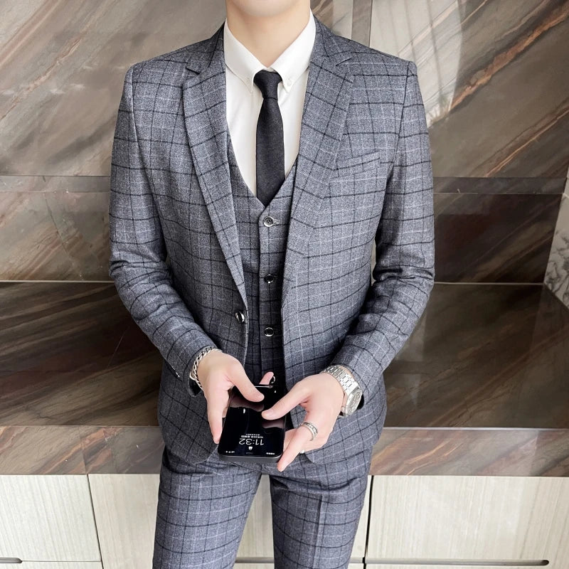 Plaid Three-Piece Wedding Suit Ensemble