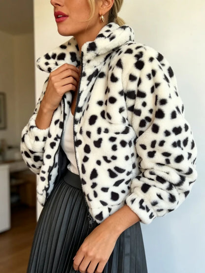 Dalmatian Print Cropped Zip Jacket
