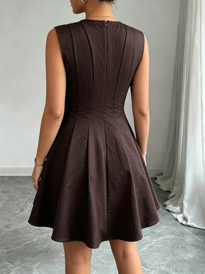 Seamed-Waist Crew Neck Mini Dress