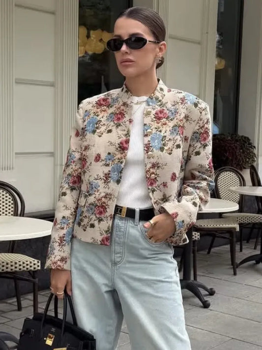 Printed Round Neck Jacket