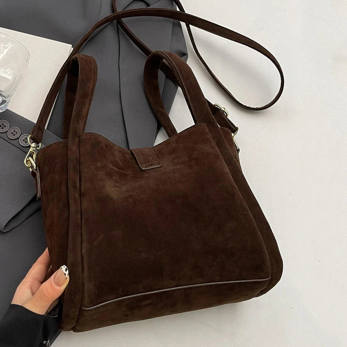 Frosted Suede Bucket Bag