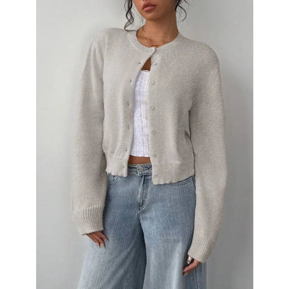 Cropped Button-Front Knit Cardigan