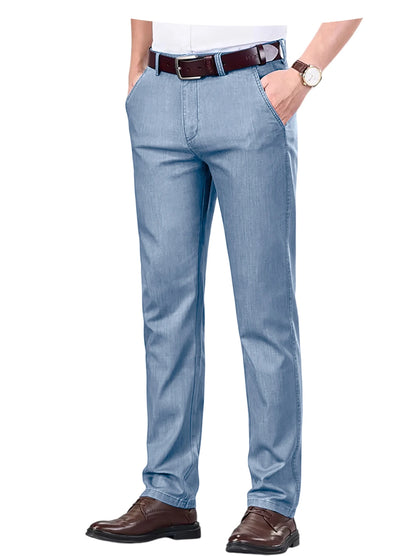 Straight Leg Denim Dress Pants