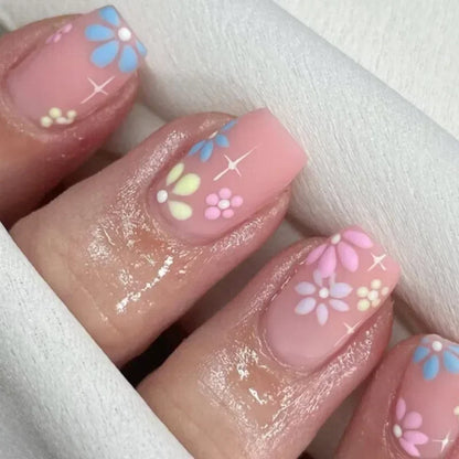 Pink Floral Press On Nails