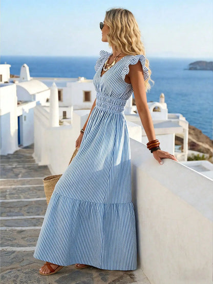Bow-Detail Butterfly-Sleeve Maxi Dress