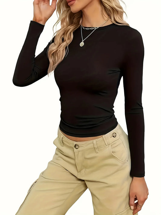Solid Color Long-Sleeve Office Tee