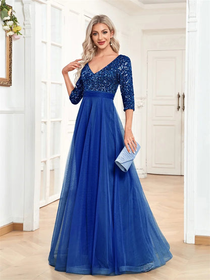 Luxury Floor Length V-Neck Evening Dress