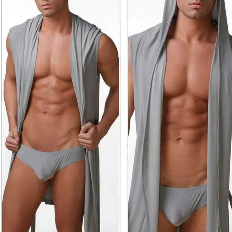 Sleeveless Silky Hooded Bathrobe