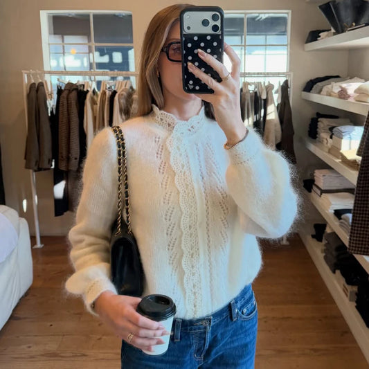 Lace-Up Single-Button Cardigan