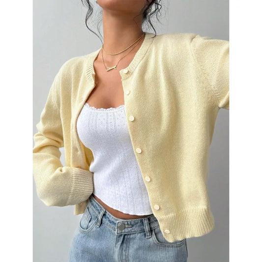 Cropped Button-Front Knit Cardigan