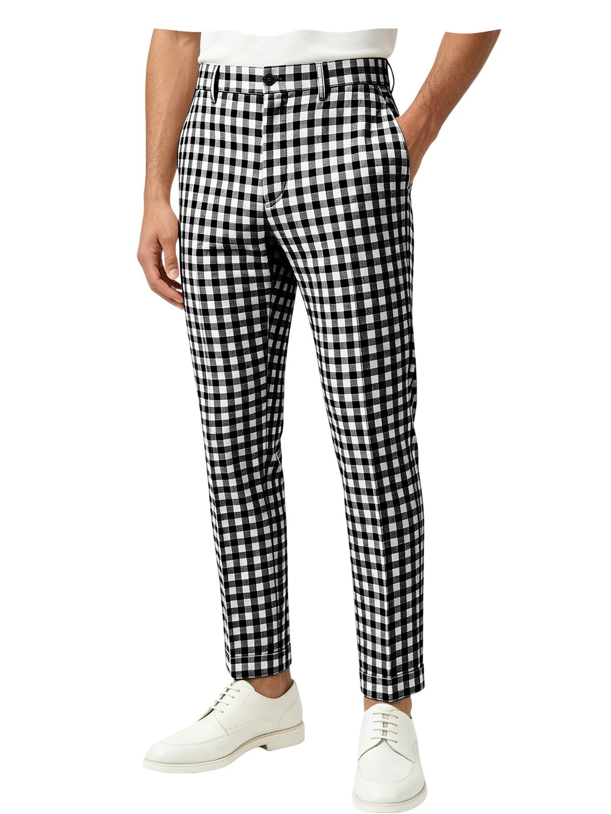 Blue White Checkered Slim Trousers