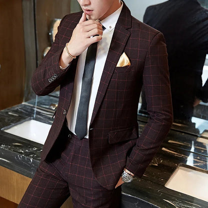 Plaid Slim-Fit Wedding Gentleman Suit