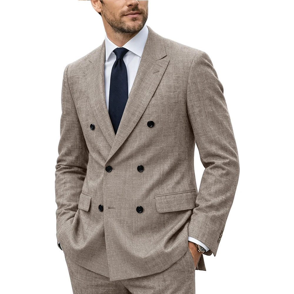 Linen Double-Breasted Peak-Lapel Suit