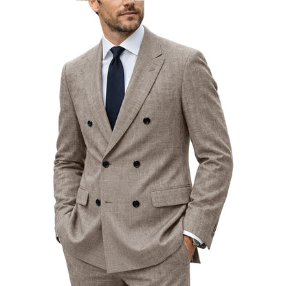 Linen Double-Breasted Peak-Lapel Suit