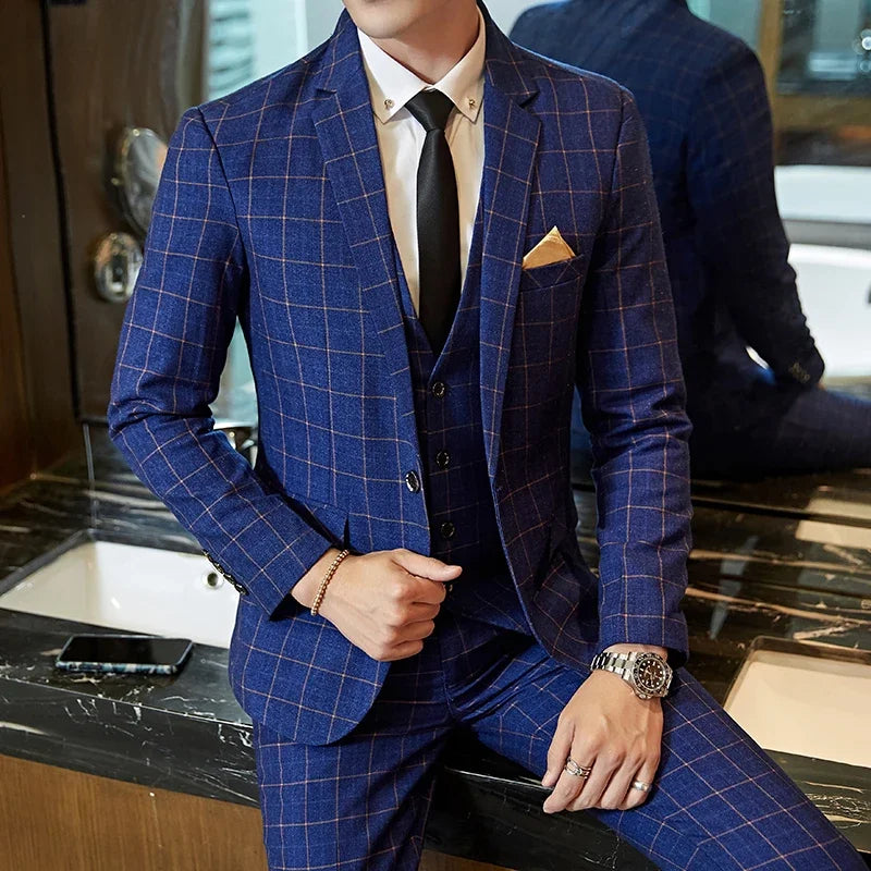 Plaid Slim-Fit Wedding Gentleman Suit