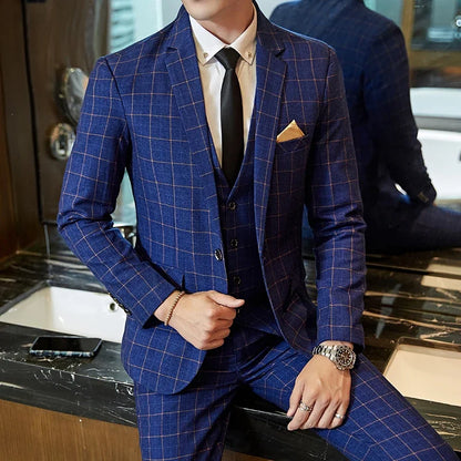 Plaid Slim-Fit Wedding Gentleman Suit