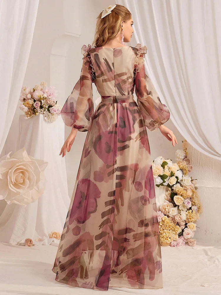 Floral Lantern Sleeve Maxi Dress