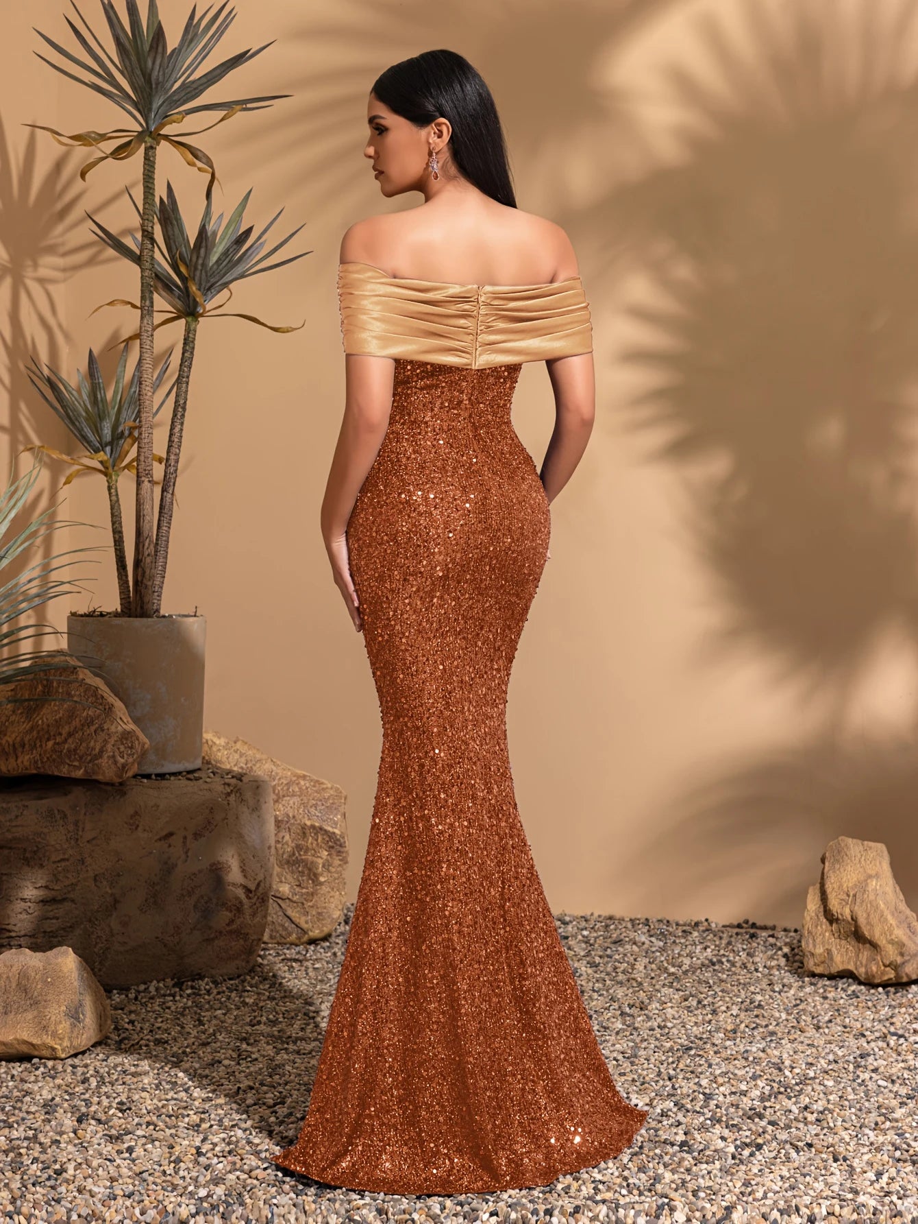 Off-The-Shoulder Pleated Hip-Hugging Dress