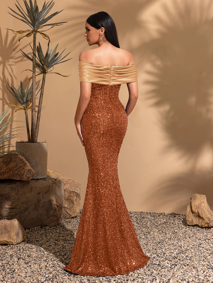 Off-The-Shoulder Pleated Hip-Hugging Dress