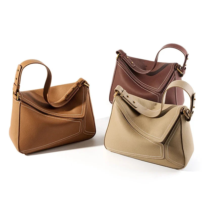 Cowhide Geometric Shoulder Bag