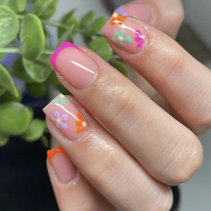 Pink Floral Almond Press On Nails
