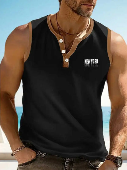 Henley Streetwear Print Tank Top