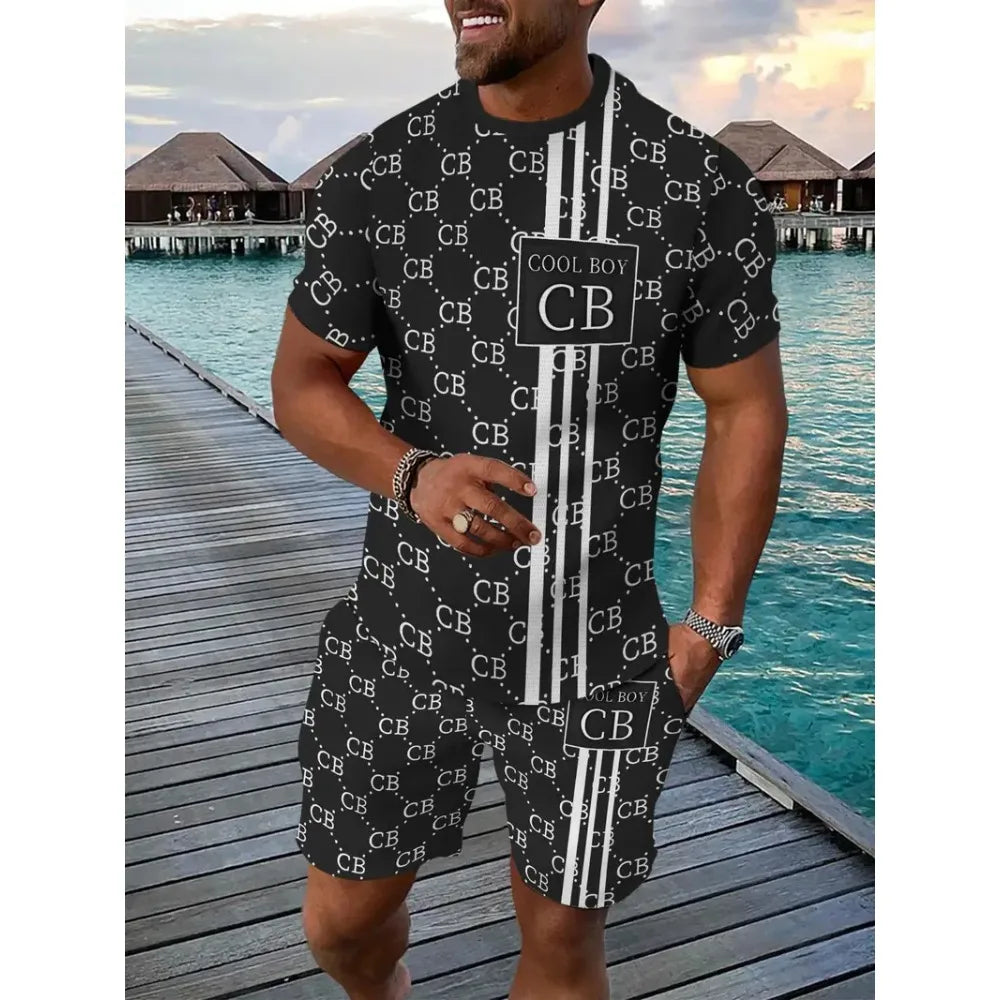 Letter Print T-Shirt Shorts Set