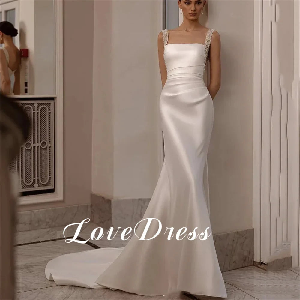 Customized Love Elegant Spaghetti Strap Mermaid Wedding Dress