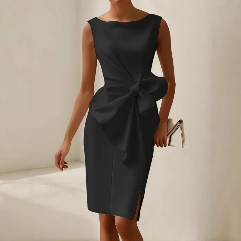 MAFIRRY Elegant Patchwork Bow Knee-Length Dress