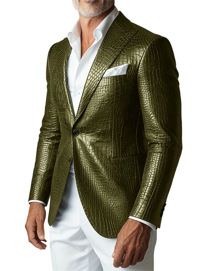 Crocodile PU Leather Suit Blazer