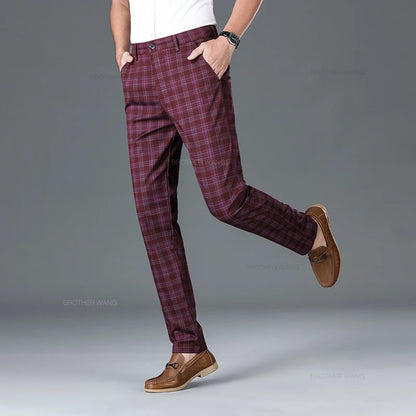 Cotton Plaid Slim Fit Trousers