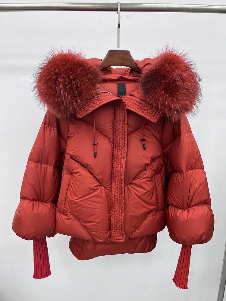 Hooded Puffer Coat with Fur Collar