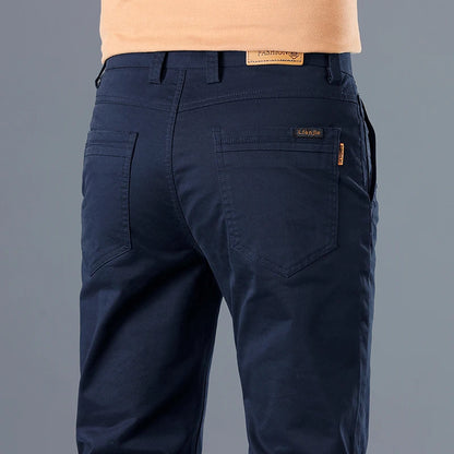 Cotton Solid Slim Straight Trousers