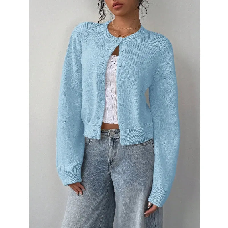 Cropped Button-Front Knit Cardigan
