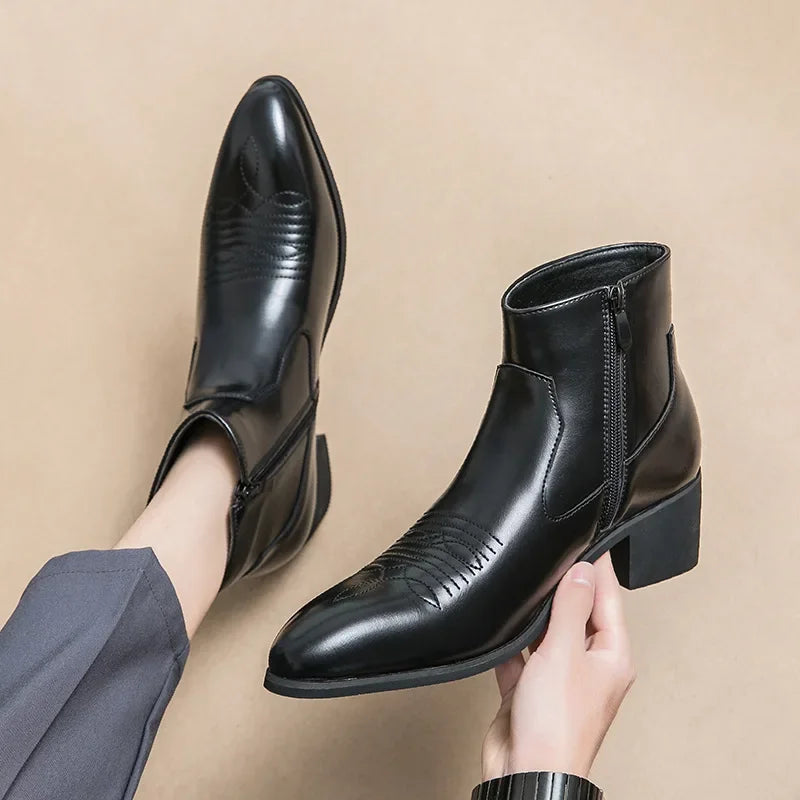 Black PU Zip Western Boots