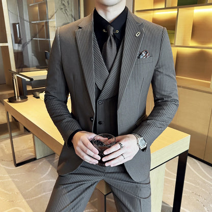 Luxury Stripe Slim Tuxedo Three-Piece