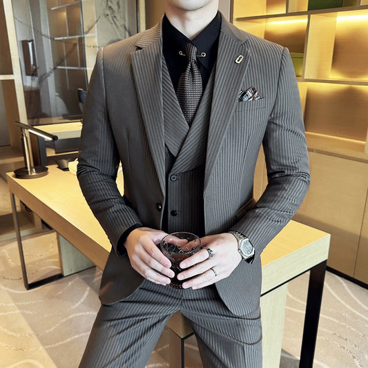 Luxury Stripe Slim Tuxedo Three-Piece