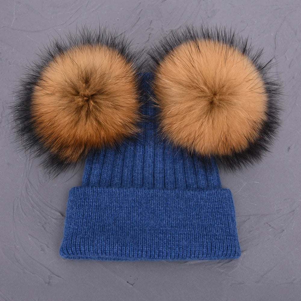 Double Fur Pompom Beanie
