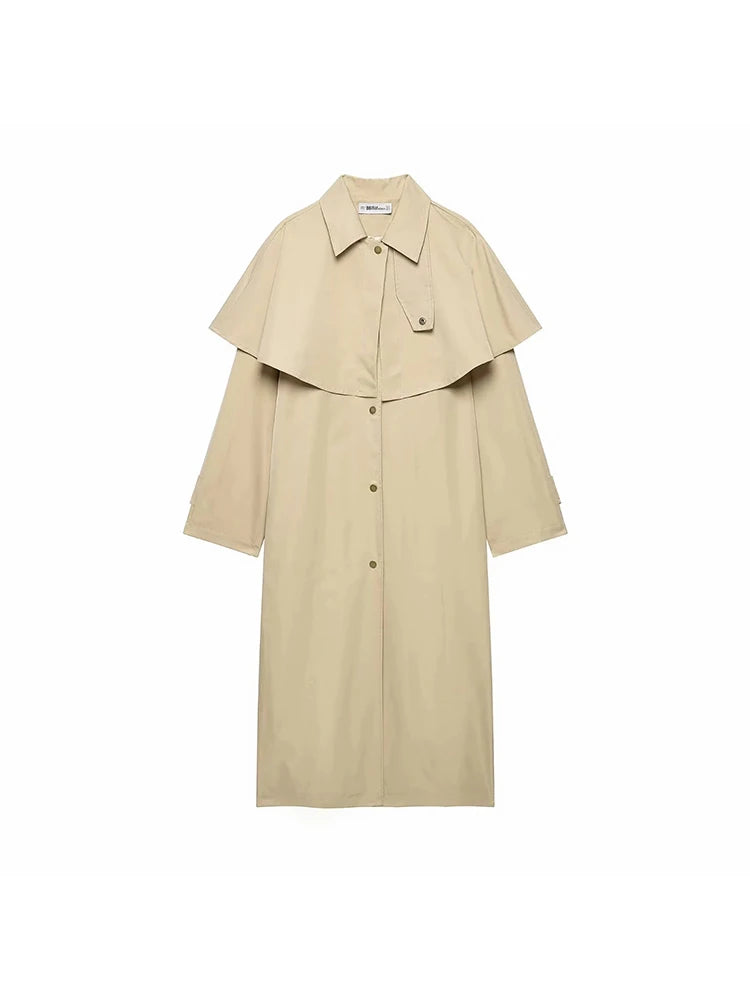 Cape-Overlay Trench Coat