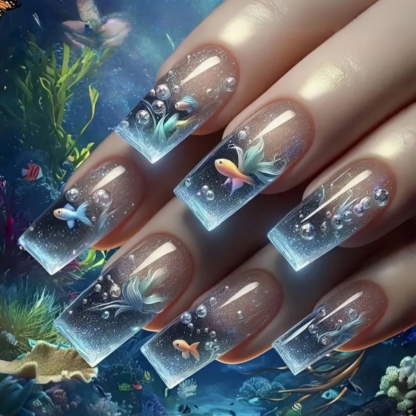 Ocean Blue Press Nails