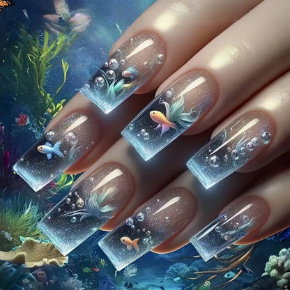 Ocean Blue Press Nails
