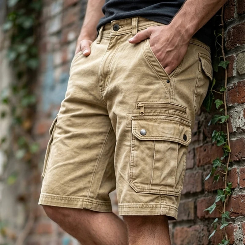 Vintage Solid Cargo Loose Shorts