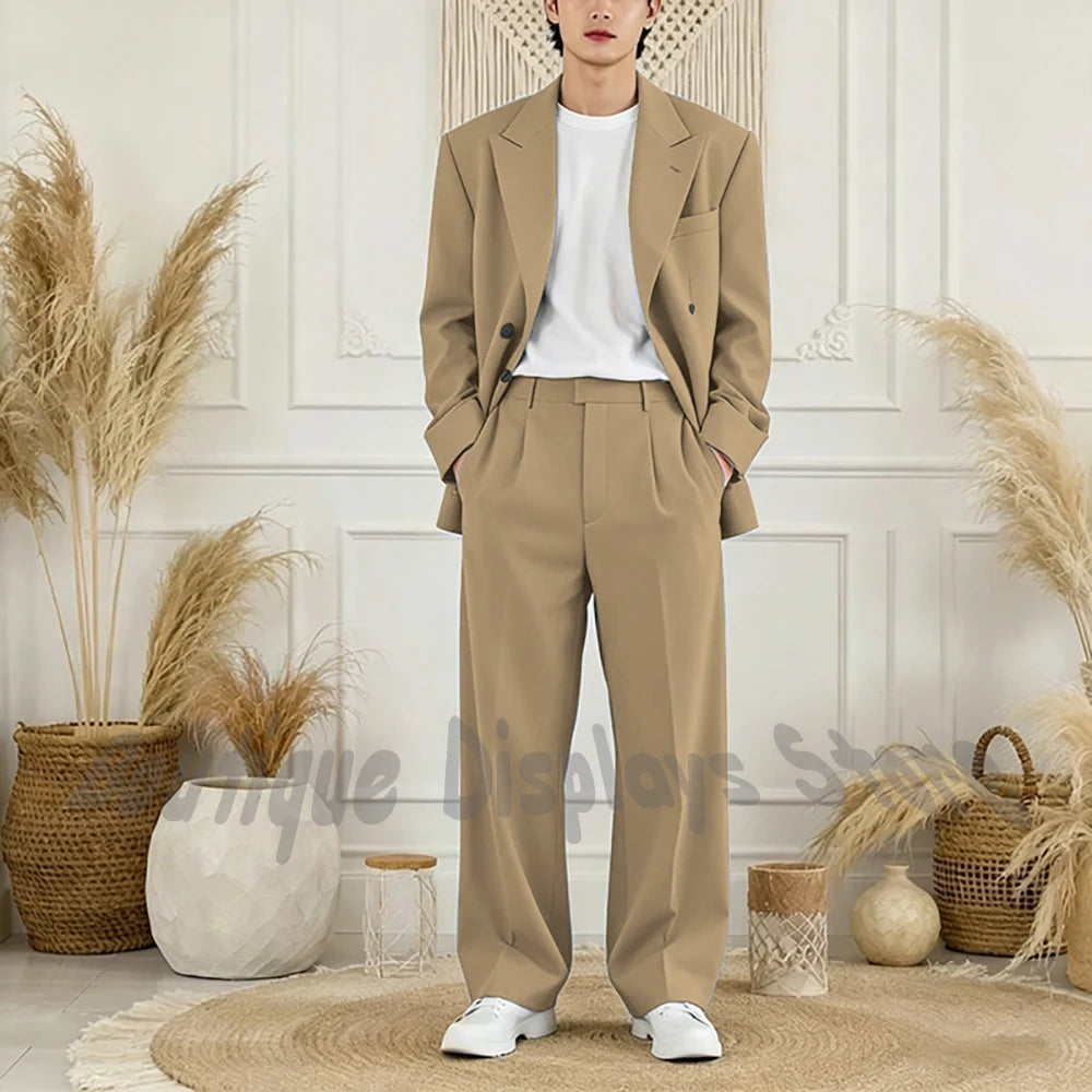 Peak-Lapel Loose Casual Suit Set