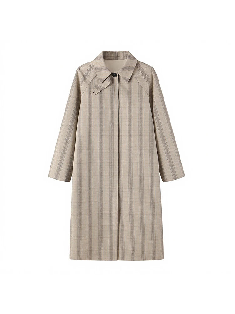 Plaid Single-Breasted Trench Coat
