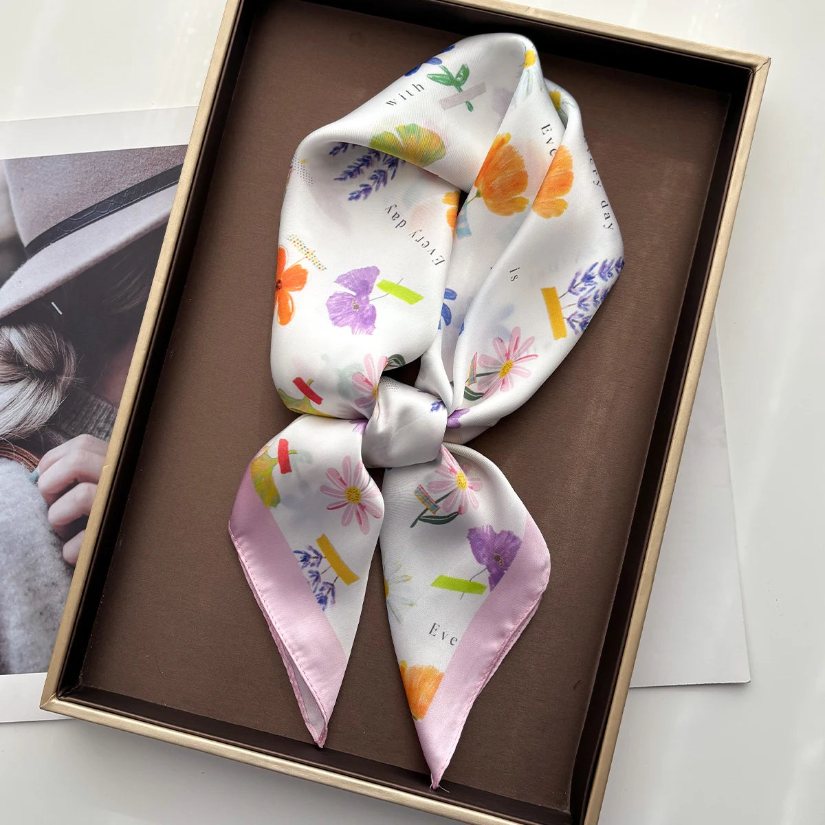 Floral Print Silk Shawl Scarf