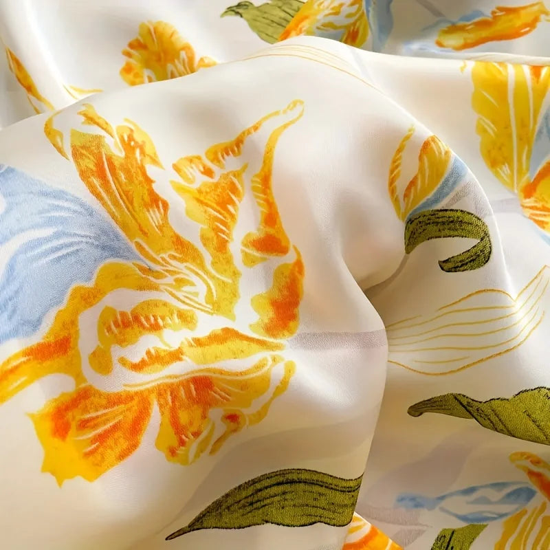 Floral Yellow Print Square Scarf